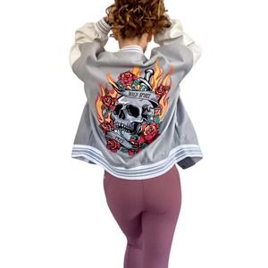 Women's Edgy Gray and White Bomber Jacket